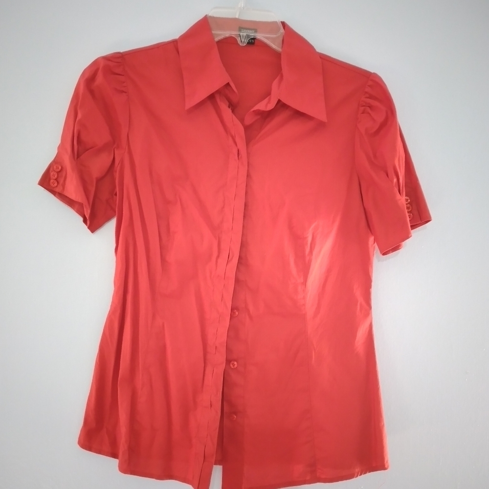 Red Esprit button down short sleeve top